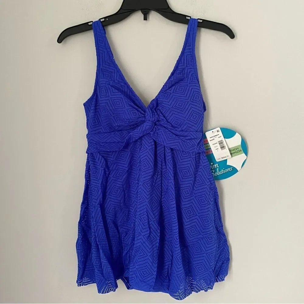 Swim Solutions Women's Flyaway Twist-Front Crochet Tummy-Control Swimdress 10 - Picture 3 of 5